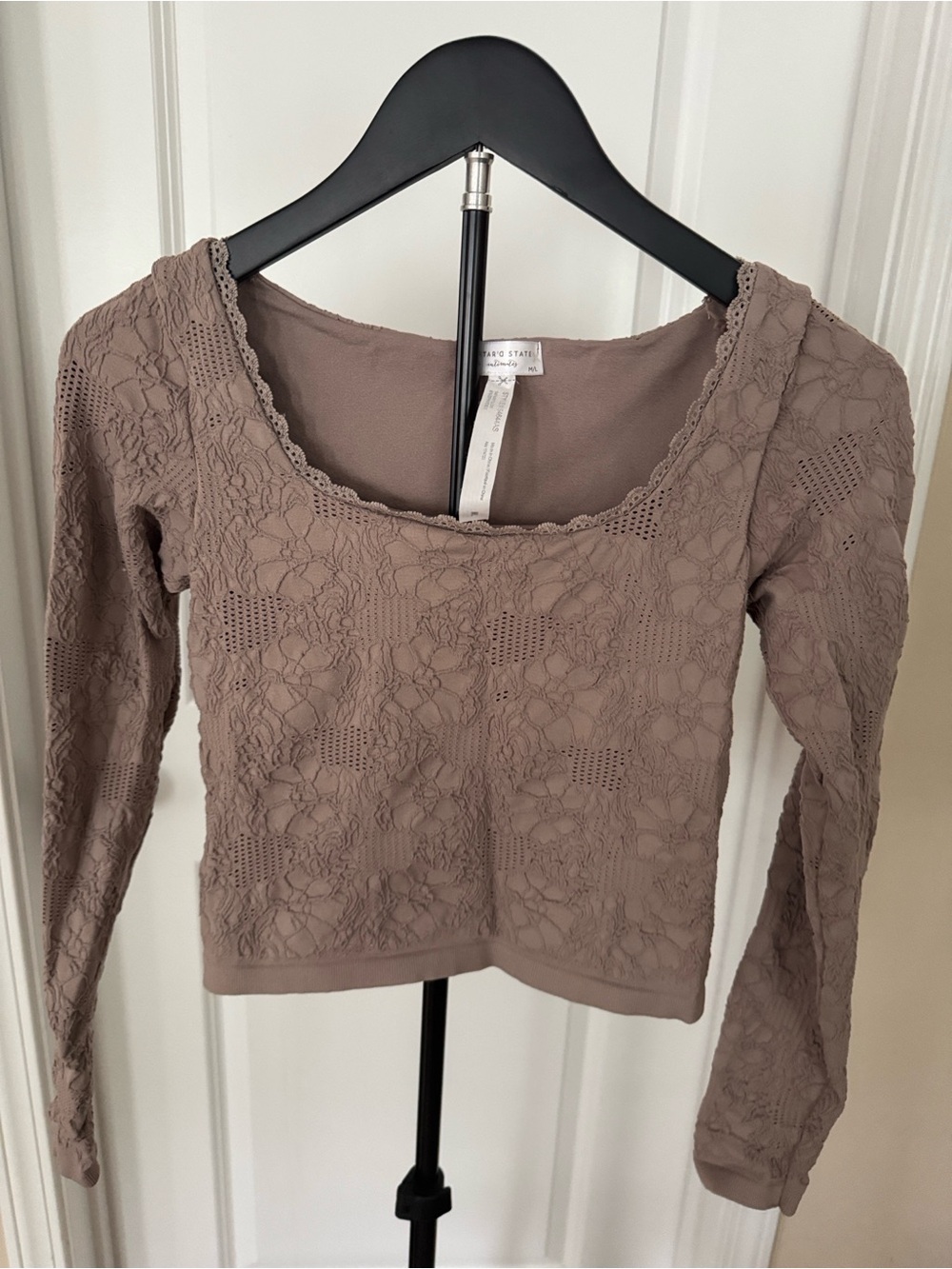 Alter’d State Lace textured Knit Crop Long-Sleeve Top - Taupe